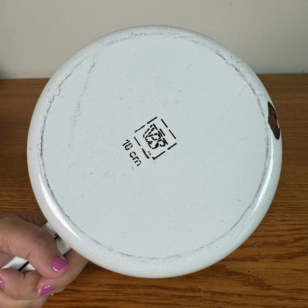 Vintage VPS White Enamelware Saucepan 18cm Black Trim Farmhouse Decor Pot